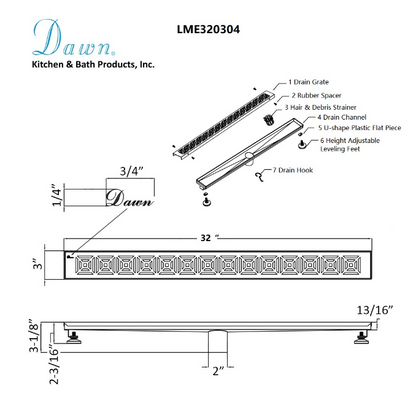24 Inch Linear Drain with Adjustable Feet, Luxury Polished Finish Drain, Dawn USA LME240304