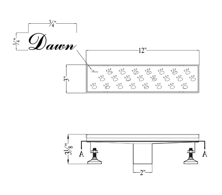 24 Inch Linear Drain with Adjustable Feet, Luxury Polished Finish Drain, Dawn USA LMU240304