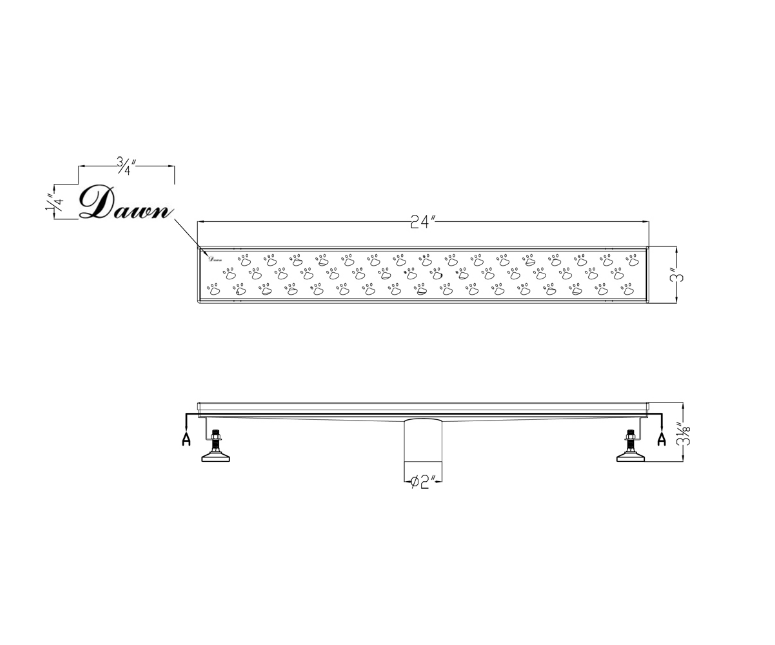 12 Inch Linear Drain with Adjustable Leveling Feet, Dawn USA Memuru River Series