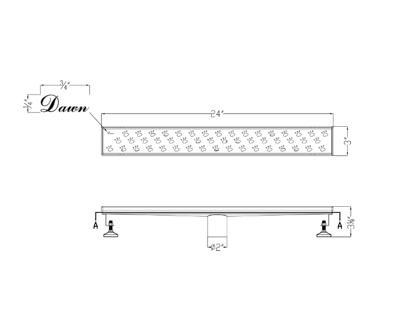 Dawn® 32 Inch Linear Shower Drain, Memuru River Series, Polished Satin Finish