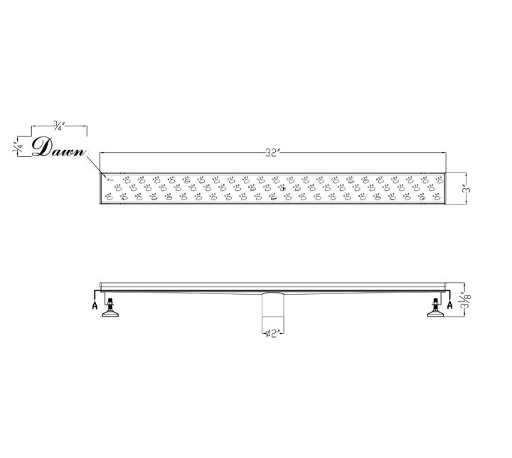 Dawn® 59 Inch Linear Shower Drain, Memuru River Series, Polished Satin Finish