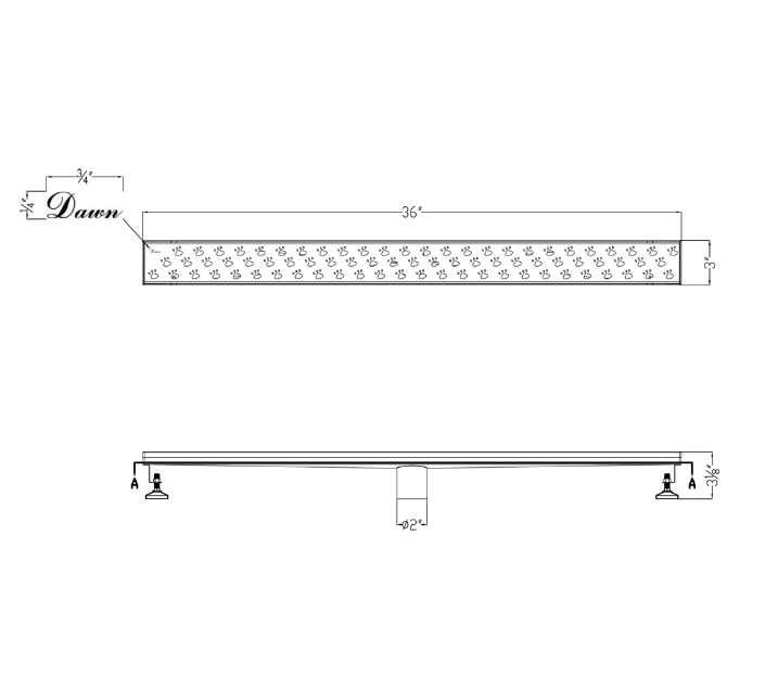Dawn® 32 Inch Linear Shower Drain, Memuru River Series, Polished Satin Finish
