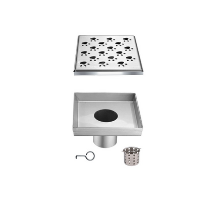 Dawn 5 Inch Square Shower Drain Memuru River Series LMU050504 (push-in) Polished Satin Finish