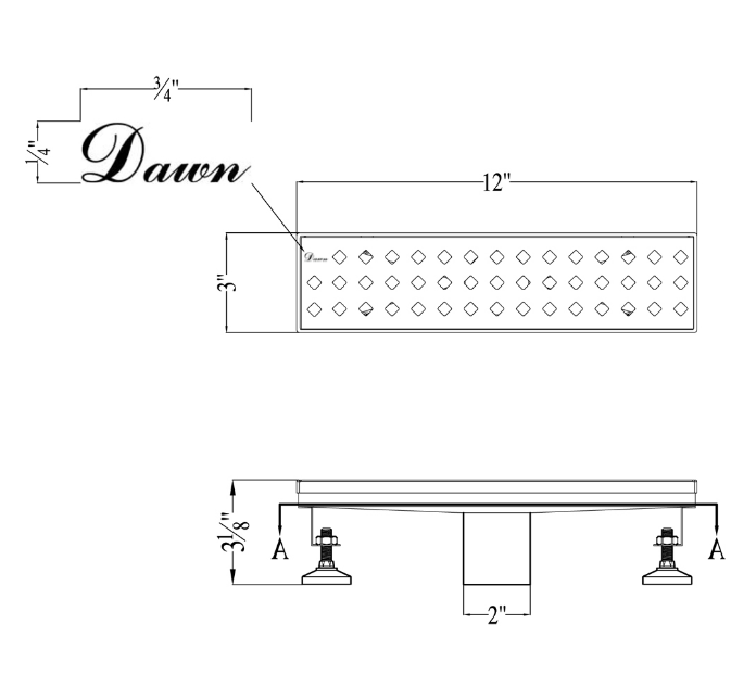 24 Inch Linear Drain with Adjustable Feet, Luxury Polished Finish Drain, Dawn USA LMI240304