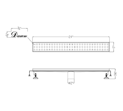 12 Inch Linear Drain with Leveling Feet, Dawn USA Mississippi River Series