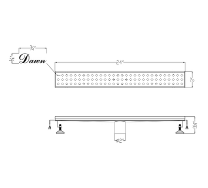 Dawn® 59 Inch Linear Shower Drain, Mississippi River Series, Polished Satin Finish