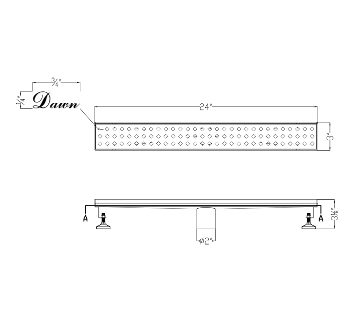 Dawn® 32 Inch Linear Shower Drain, Mississippi River Series, Polished Satin Finish