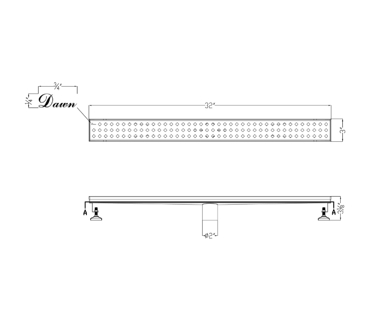 12 Inch Linear Drain with Leveling Feet, Dawn USA Mississippi River Series