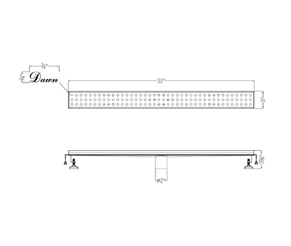 12 Inch Linear Drain with Leveling Feet, Dawn USA Mississippi River Series