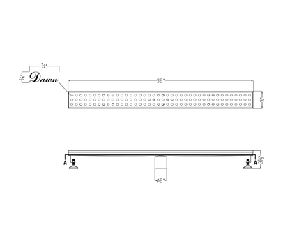 Dawn® 36 Inch Linear Shower Drain, Mississippi River Series, Polished Satin Finish