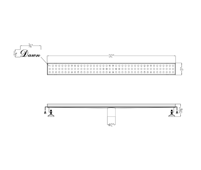 Dawn® 59 Inch Linear Shower Drain, Mississippi River Series, Polished Satin Finish