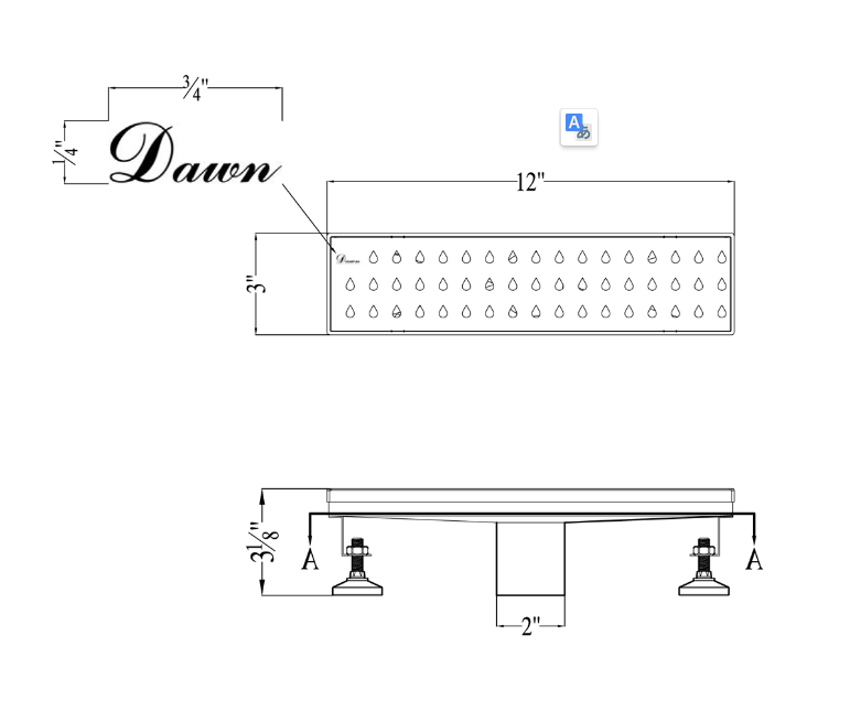 12 Inch Linear Drain with Adjustable Leveling Feet, Dawn USA Nile River Series