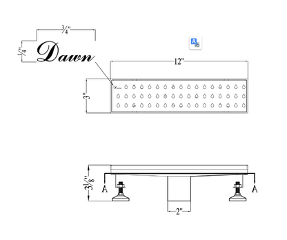 12 Inch Linear Drain with Adjustable Leveling Feet, Dawn USA Nile River Series