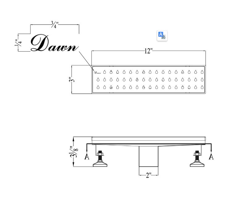 Dawn® 32 Inch Linear Shower Drain, Nile River Series, Polished Satin Finish