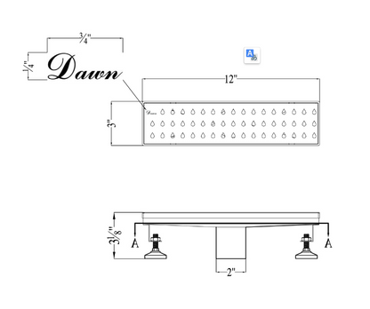 24 Inch Linear Drain with Adjustable Feet, Luxury Polished Finish Drain, Dawn USA LNE240304