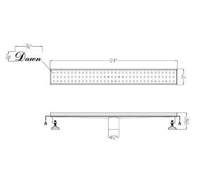 12 Inch Linear Drain with Adjustable Leveling Feet, Dawn USA Nile River Series