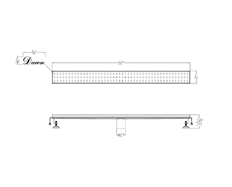Dawn® 36 Inch Linear Shower Drain, Nile River Series, Polished Satin Finish