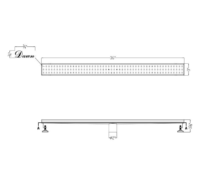 Dawn® 32 Inch Linear Shower Drain, Nile River Series, Polished Satin Finish