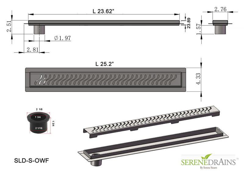 SereneDrains Side Outlet 24 Inch Linear Shower Drain with ABS Drain Base Flange & Hair Trap, Complete Shower Drain Installation Kit