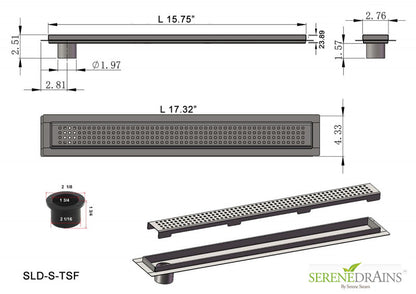 16 Inch Side Outlet Linear Shower Drain by SereneDrains