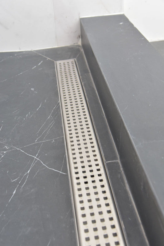 30 Inch Linear Shower Drain, Brushed Finish Traditional Square Design, SereneDrains