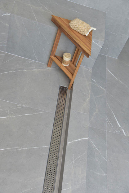 30 Inch Linear Shower Drain, Brushed Finish Traditional Square Design, SereneDrains