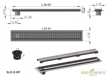 36 Inch Side Outlet Linear Shower Drain by SereneDrains