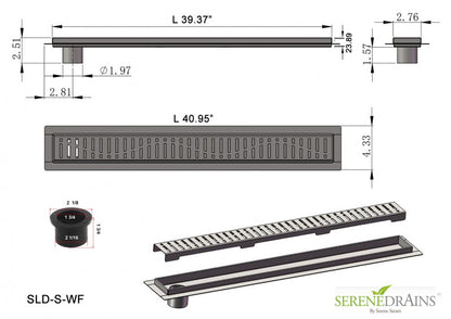 40 Inch Side Outlet Linear Shower Drain by SereneDrains