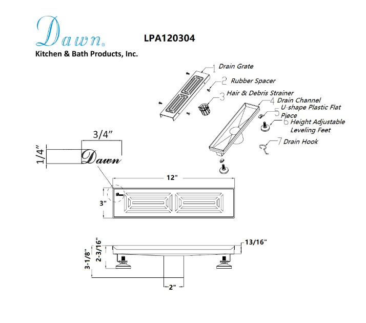 Dawn® 36 Inch Linear Shower Drain, Parana River In Argentina Series, Polished Satin Finish