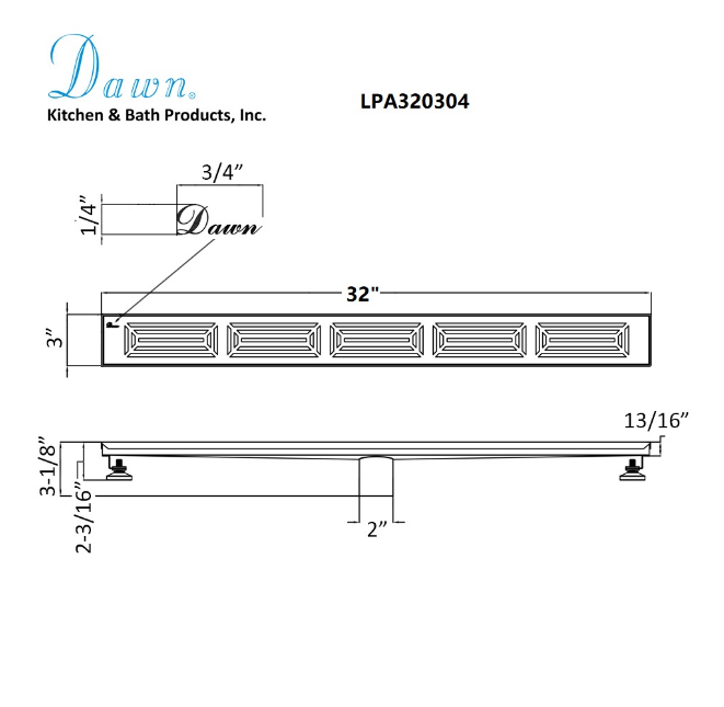 Dawn® 32 Inch Linear Shower Drain, Parana River In Argentina Series, Polished Satin Finish