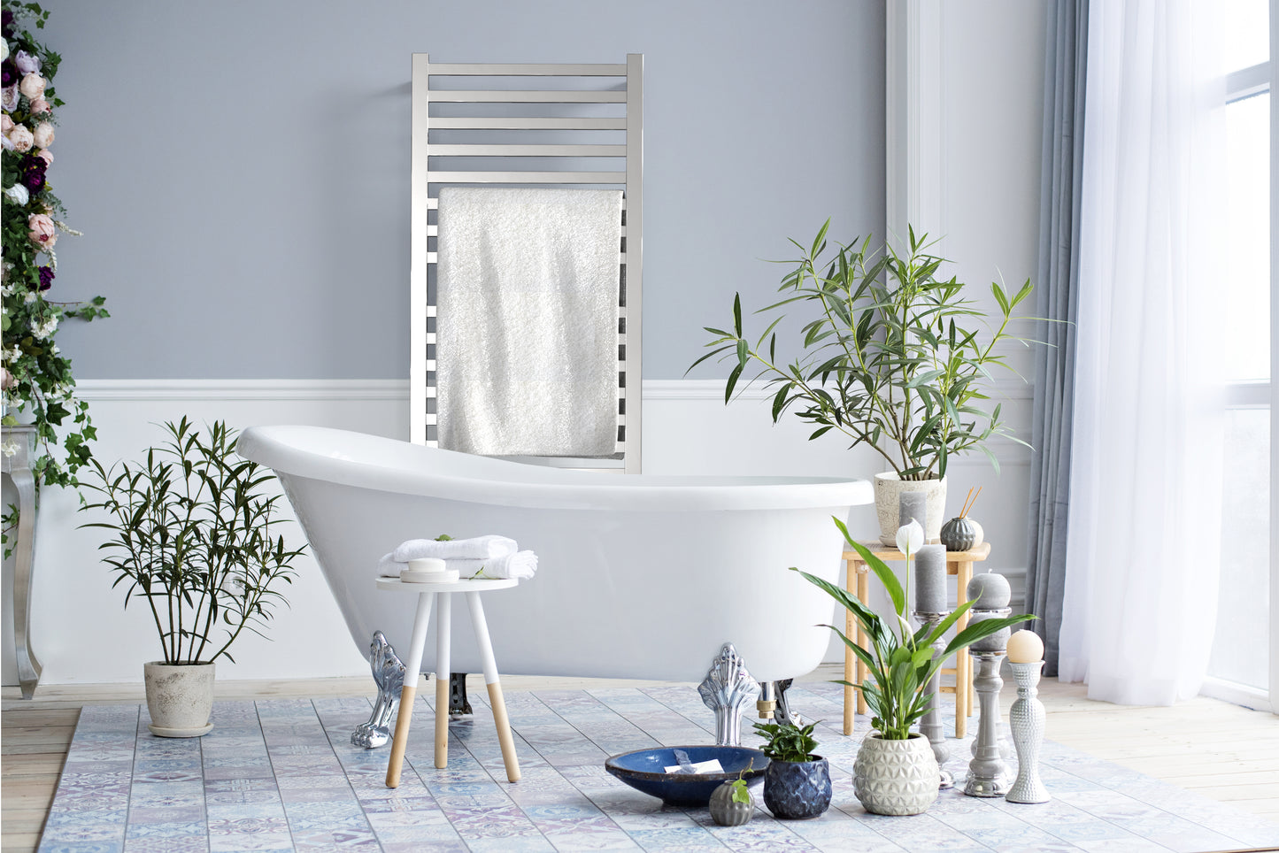 Polished Towel Warmer, Amba Quadro Model Q2042, 16 Bars Towel Warmer