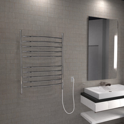 Polished Towel Warmer, Amba Radiant Plug-in Curved 10 Bar Towel Warmer