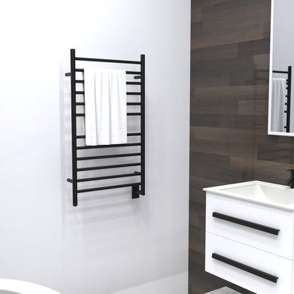 Matte Black Towel Warmer, Amba Radiant Hardwired Straight, 12 Bars Towel Warmer