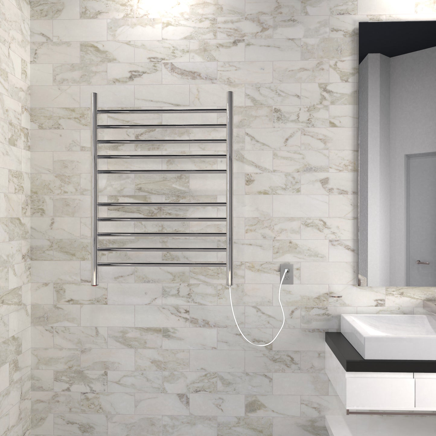 Polished Towel Warmer, Amba Radiant Plug-in Straight 10 Bar Towel Warmer