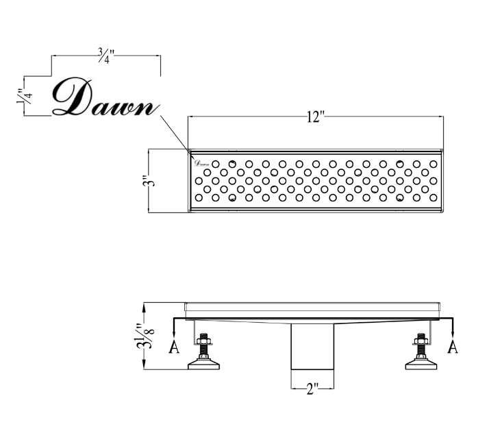 Dawn® 32 Inch Linear Shower Drain, Rhone River Series, Polished Satin Finish