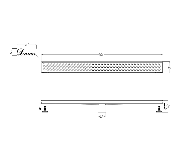 12 Inch Linear Drain with Adjustable Leveling Feet, Dawn USA Rhone River Series