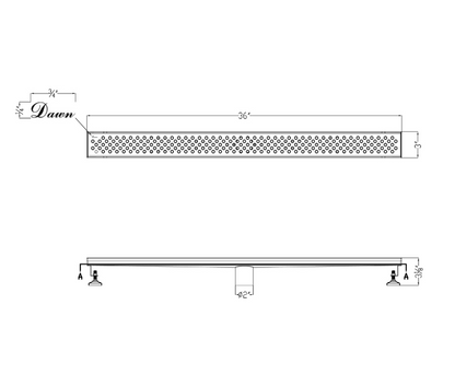 12 Inch Linear Drain with Adjustable Leveling Feet, Dawn USA Rhone River Series