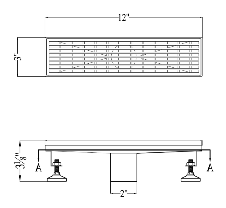 12 Inch Linear Drain with Leveling Feet, Dawn USA Wheaton River Series