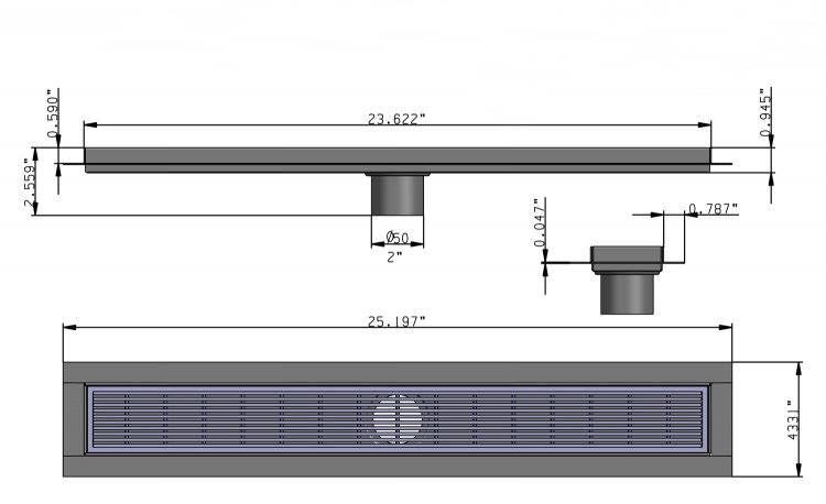 24 Inch Polished Chrome Linear Shower Drain in Wedge Design by SereneDrains