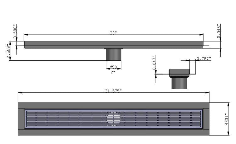 30 Inch Brushed Linear Shower Drain in Wedge Design by SereneDrains