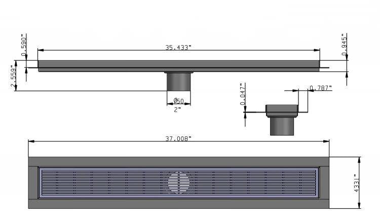 35 Inch Polished Chrome Linear Shower Drain in Wedge Design by SereneDrains