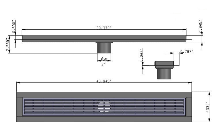 39 Inch Brushed Linear Shower Drain in Wedge Design by SereneDrains