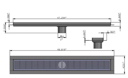 47 Inch Brushed Linear Shower Drain in Wedge Design by SereneDrains