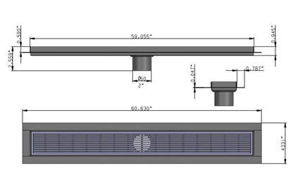 59 Inch Polished Chrome Linear Shower Drain in Wedge Design by SereneDrains