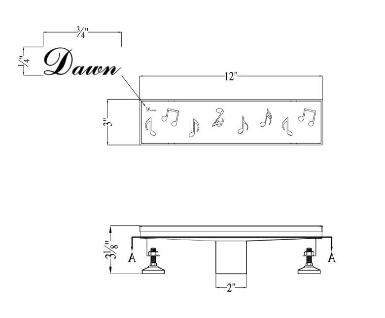 Dawn® 36 Inch Linear Shower Drain, Seine River Series, Polished Satin Finish
