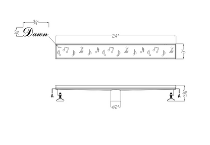 Dawn® 36 Inch Linear Shower Drain, Seine River Series, Polished Satin Finish
