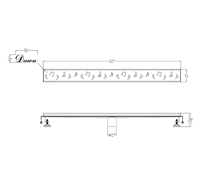 24 Inch Linear Drain with Adjustable Feet, Luxury Polished Finish Drain, Dawn USA LSE240304