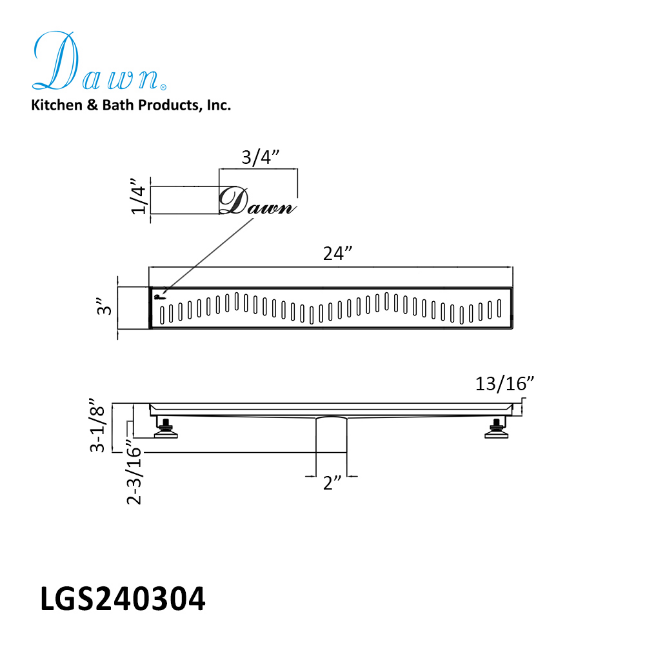 12 Inch Linear Drain with Adjustable Leveling Feet, Dawn USA Ganges River Series