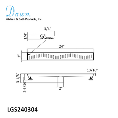 12 Inch Linear Drain with Adjustable Leveling Feet, Dawn USA Ganges River Series