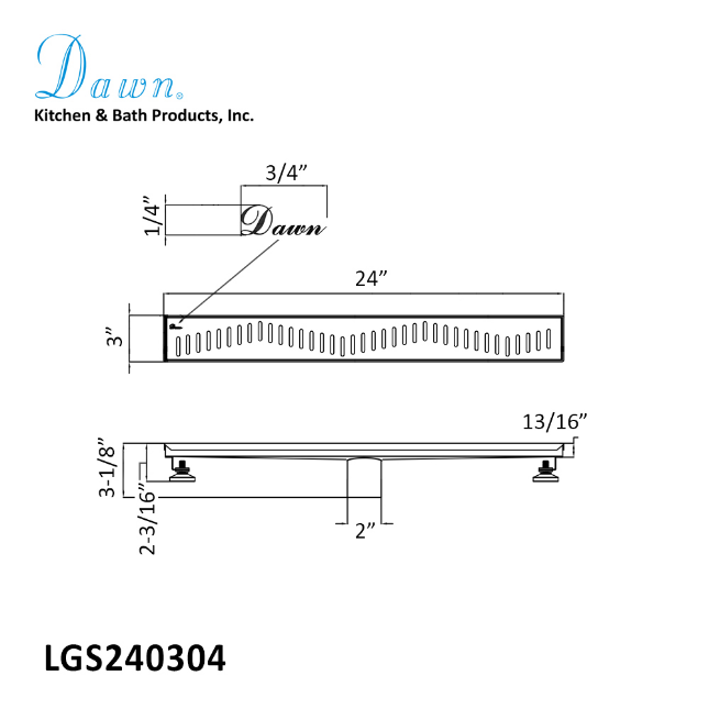 Dawn® 36 Inch Linear Shower Drain Ganges River Series, Polished Satin Finish